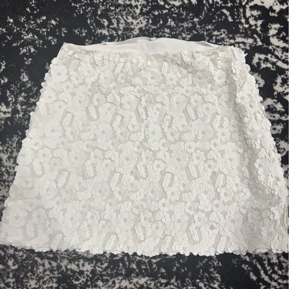Zara White Sequin Floral Skirt